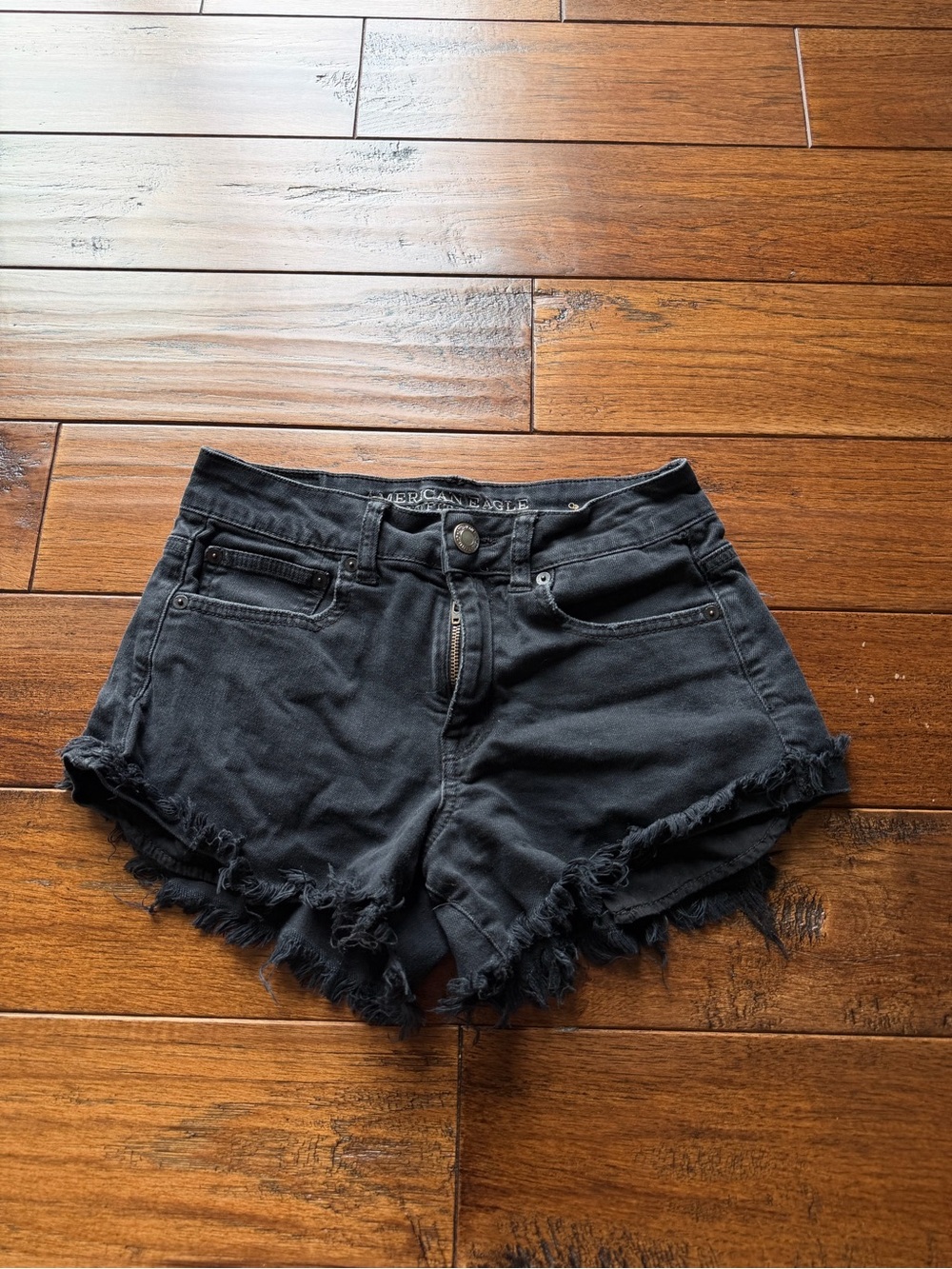 American Eagle Outfitters Black Frayed Hem Denim Shorts